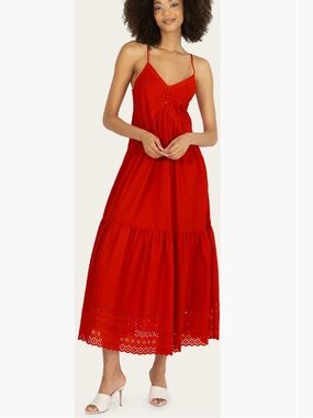 Super Natural By Secret Mission🔥 Daniella  Red Eyelet Maxi Dress -